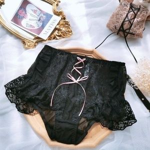 BLACK Plus size Lolita Kawaii Panties, Ruffle Lace Panties in Assorted Colours